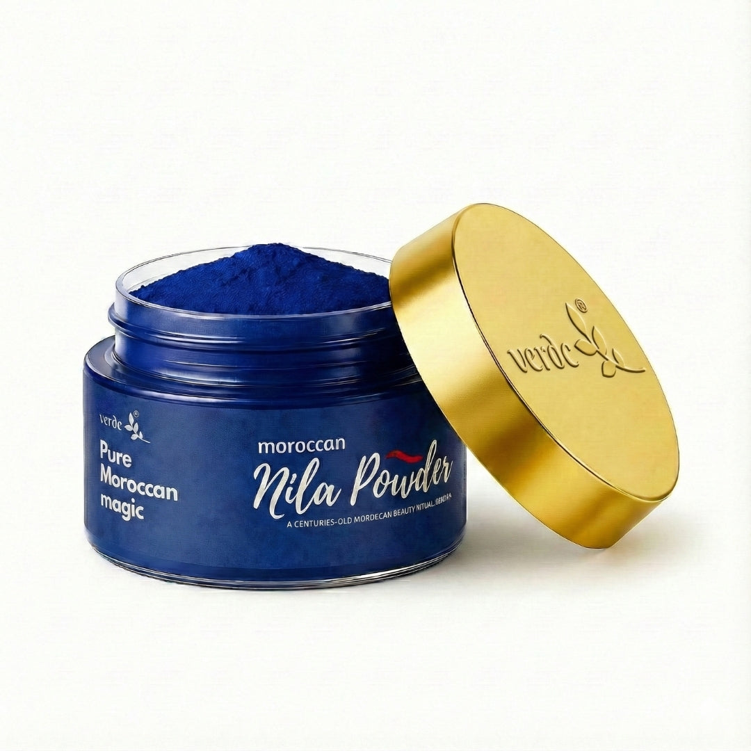 Moroccan Nila Powder 100% Authentic - Brightens & Evens Skin Tone | Face & Body Blue Clay Mask | Traditional Moroccan Skincare All Skin Types - 50 GM - verdc