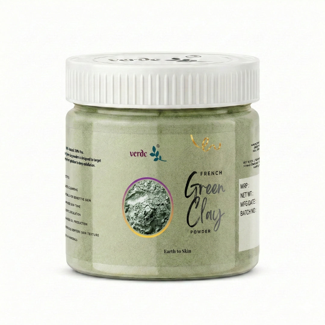 French Green Clay Powder | Acne & Blemish Support| Face Pack, Scrubs, & Cleansers (125 GM) verdc