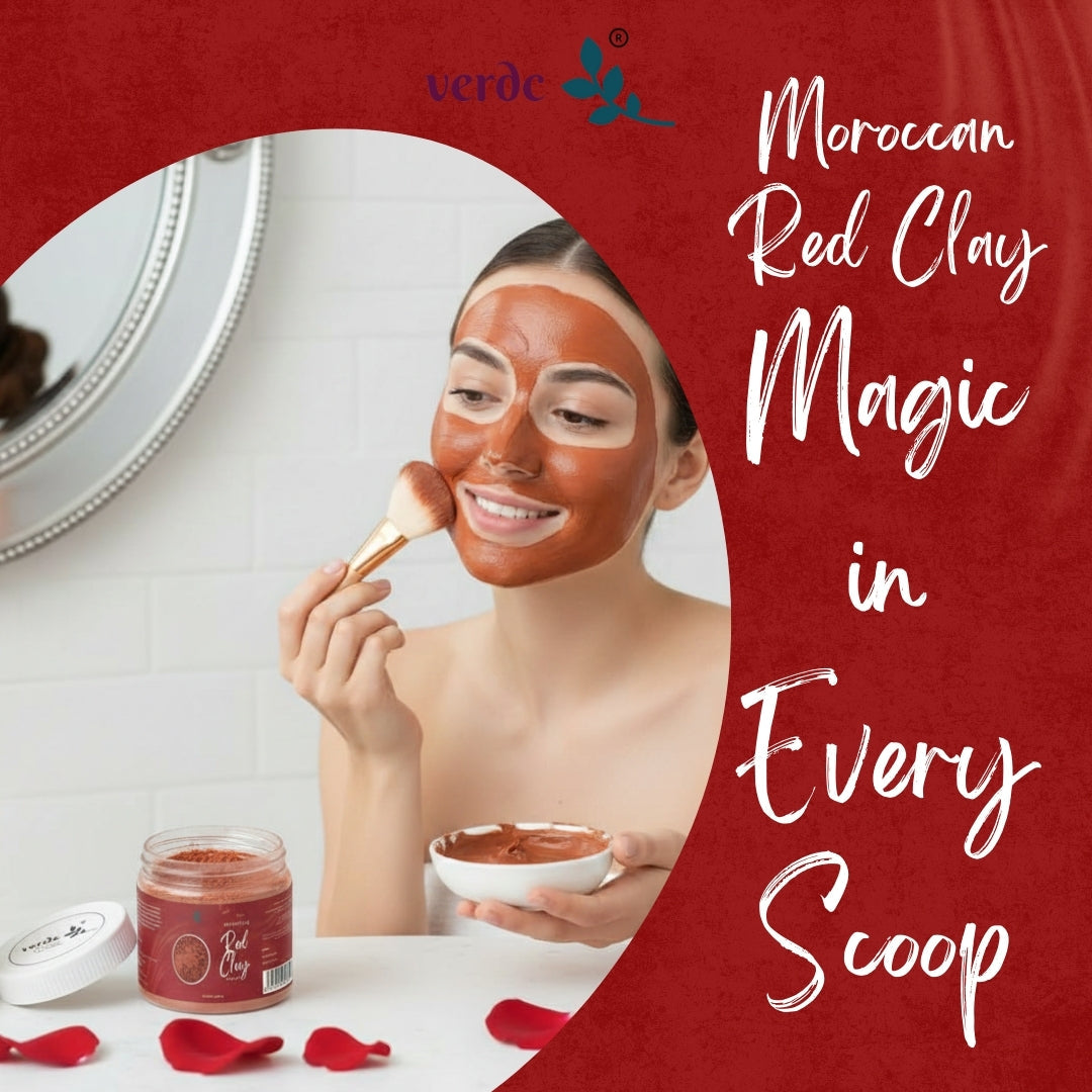 100% Pure Moroccan Red Clay Powder | 200GM | Raw Clay Facial Mask | Deeply Cleanses Pores & Purifies the Skin verdc