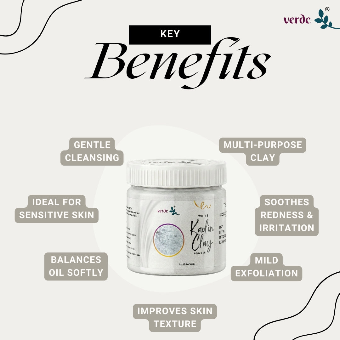 Kaolin Clay Powder For Face, Body & Hairs | China clay - For Acne, Blackheads & Glowing Skin, De Tan - Fack Pack For All Skin - 125 Gm - verdc