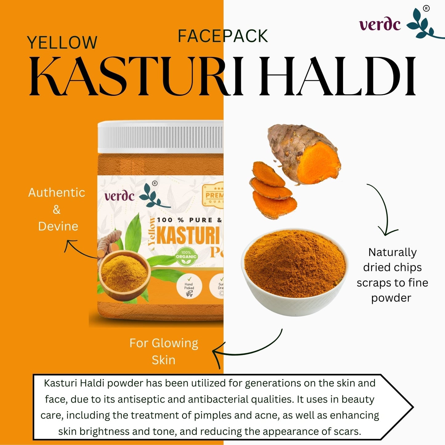 100% Pure & Natural Yellow Kasturi Haldi/Manjal Powder for Clear Skin 100 GM My Store