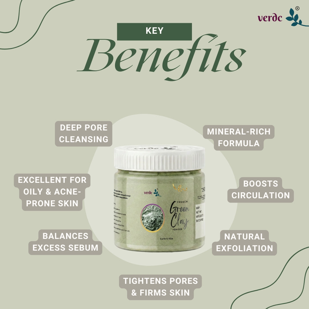 French Green Clay Powder | Acne & Blemish Support| Face Pack, Scrubs, & Cleansers (125 GM) verdc