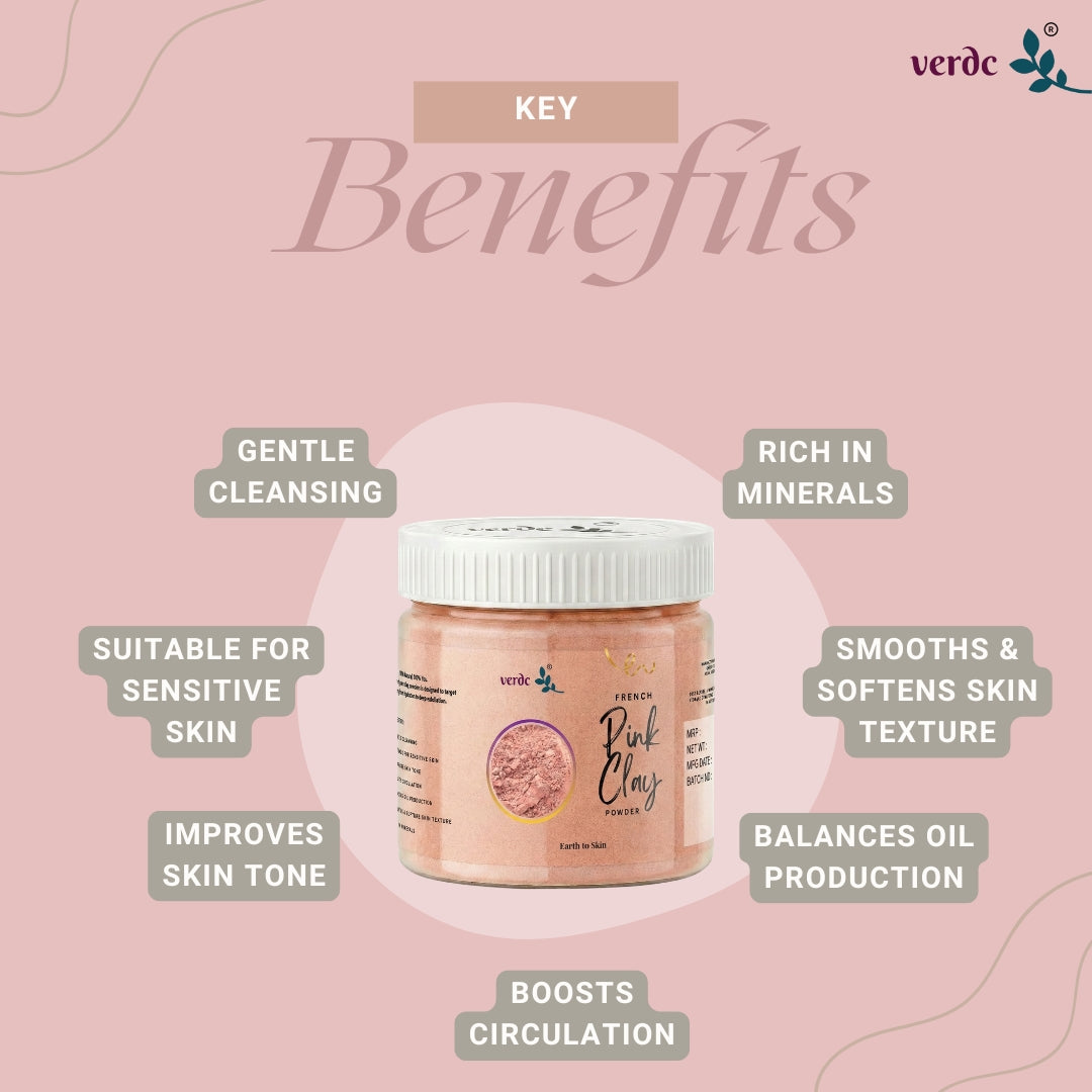 Natural French Pink Clay Powder | Cleanse & Detoxify the Skin | Enhances Natural Glow - 150 GM verdc