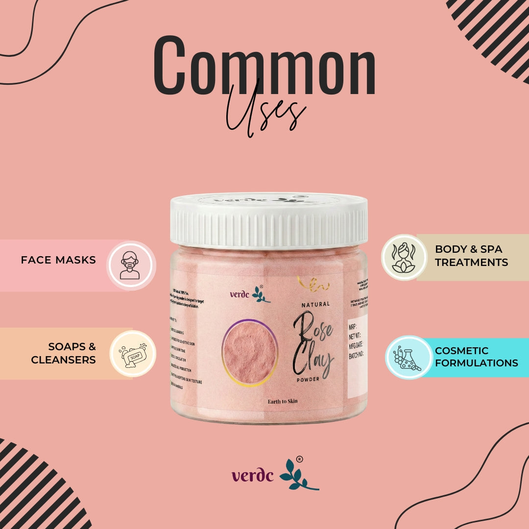 verdc - Natural Rose Clay Powder for Face, Body & Hair | Hydrating and Rejuvenating | Glowing Skin | (125 GM) verdc