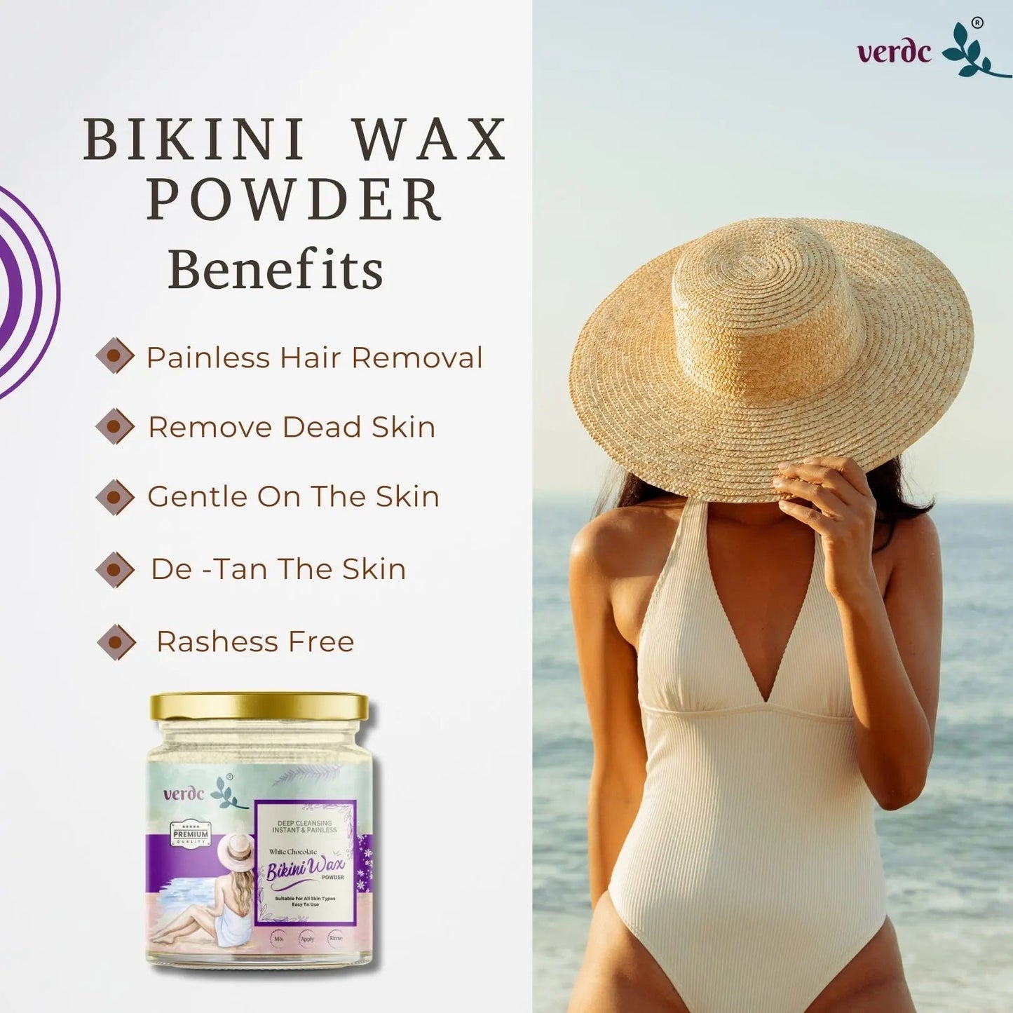 Bikini Wax Powder for Intimate Area - White Chocolate | Painless & Instant - All Skin Type