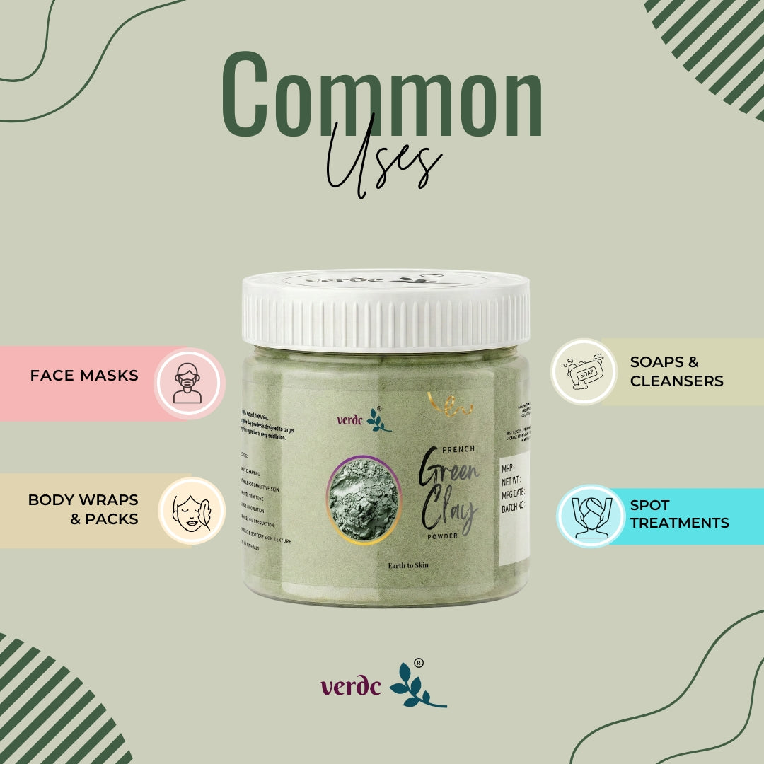 French Green Clay Powder | Acne & Blemish Support| Face Pack, Scrubs, & Cleansers (125 GM) verdc