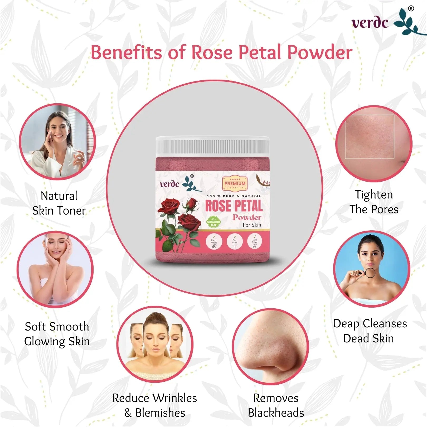 Pure & Natural Rose Petals Powder for Face/Hair/Lip -Glowing Skin