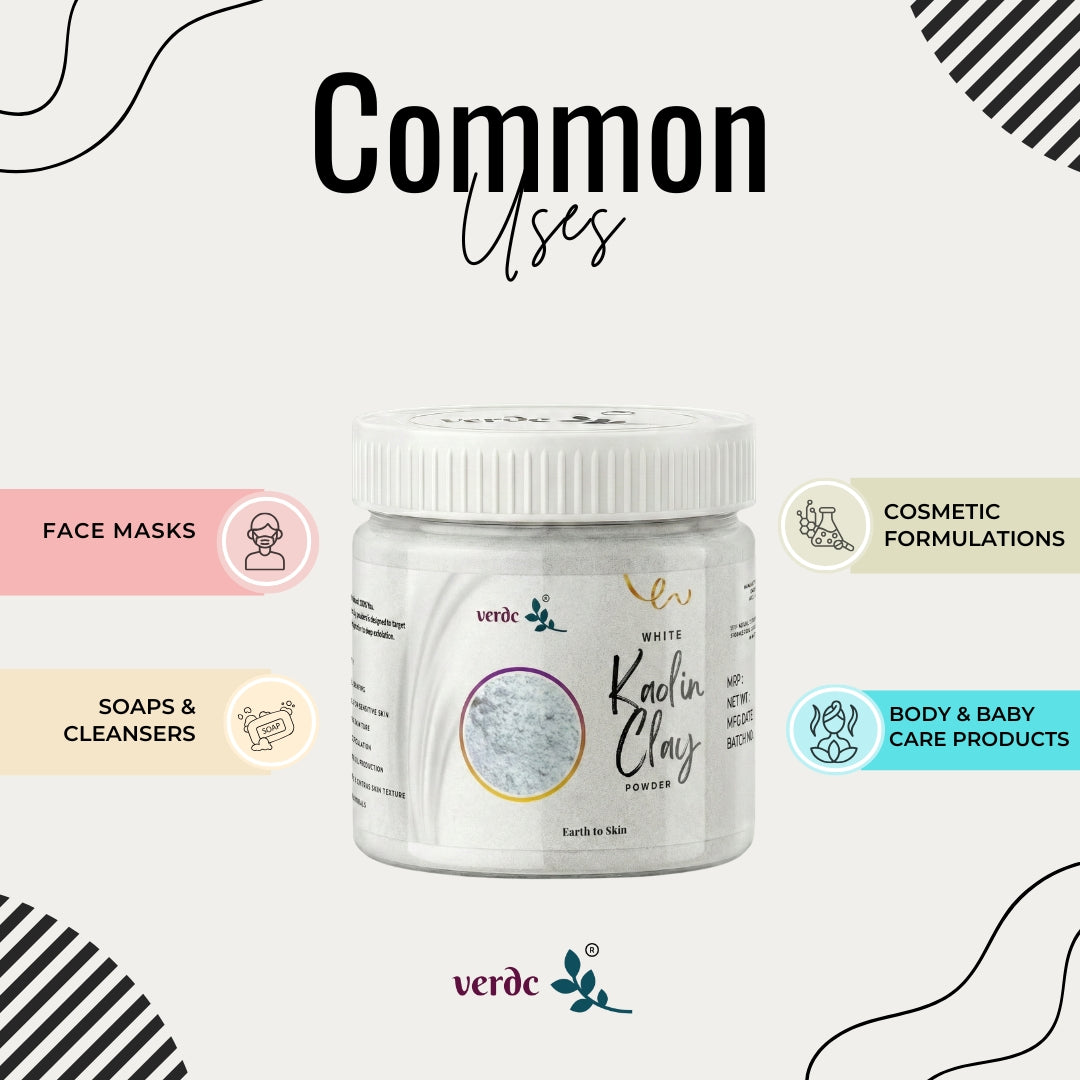 Kaolin Clay Powder For Face, Body & Hairs | China clay - For Acne, Blackheads & Glowing Skin, De Tan - Fack Pack For All Skin - 125 Gm - verdc
