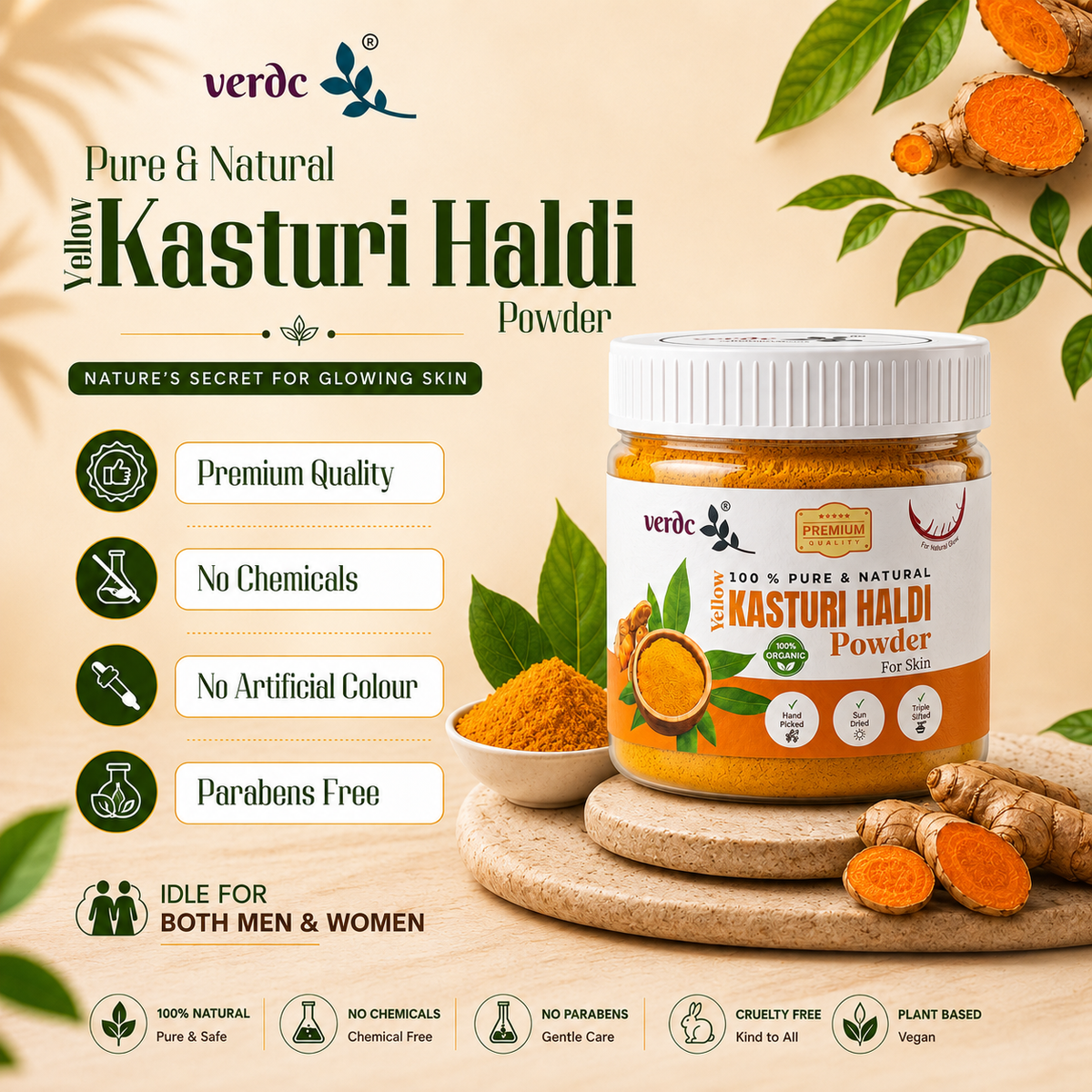 Pure & Natural Yellow Kasturi Haldi/Manjal Powder for Clear Skin