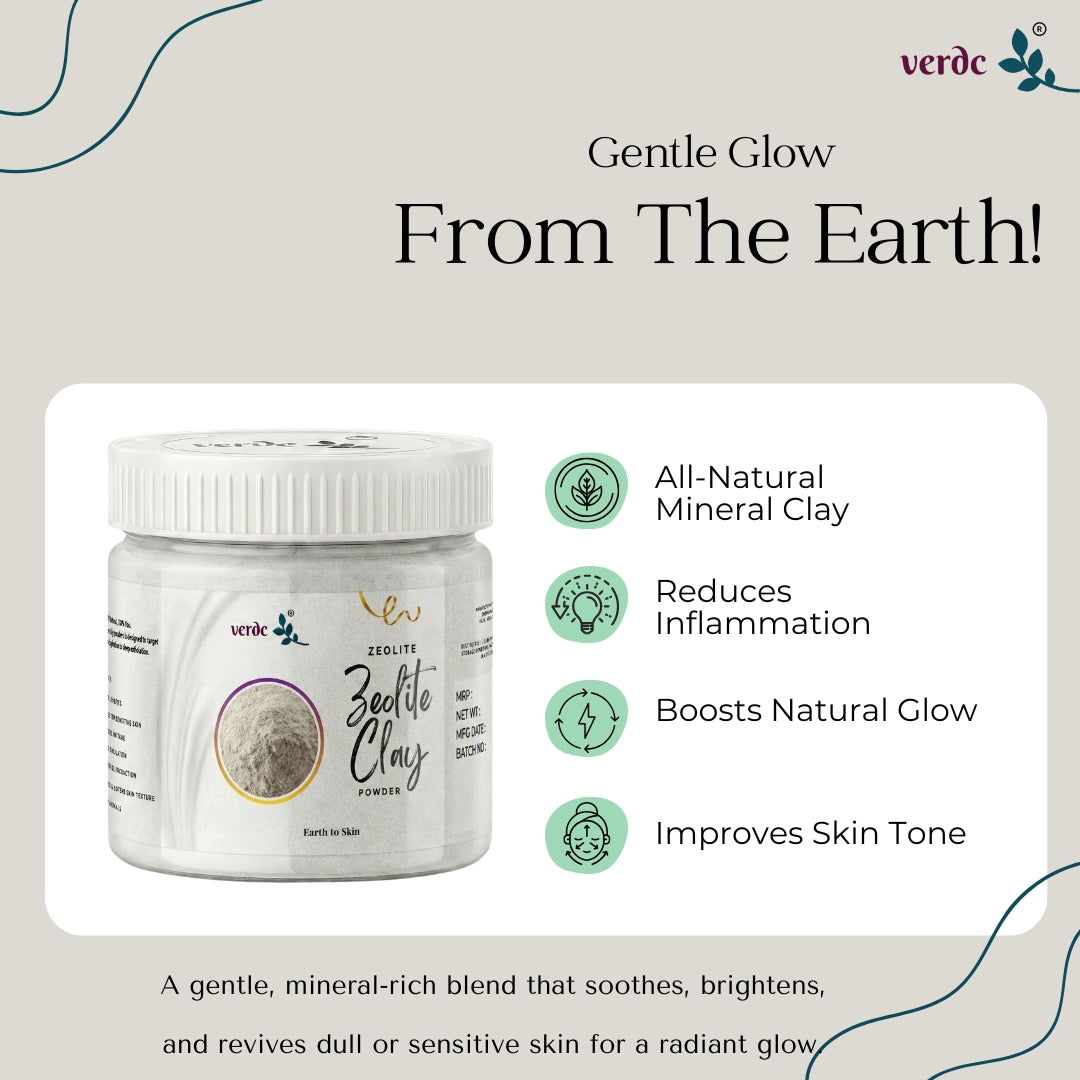 Zeolite Clay Powder for Body, Face and Hair | Face mask, Face scrub,Body Cleanser (125 GM) verdc