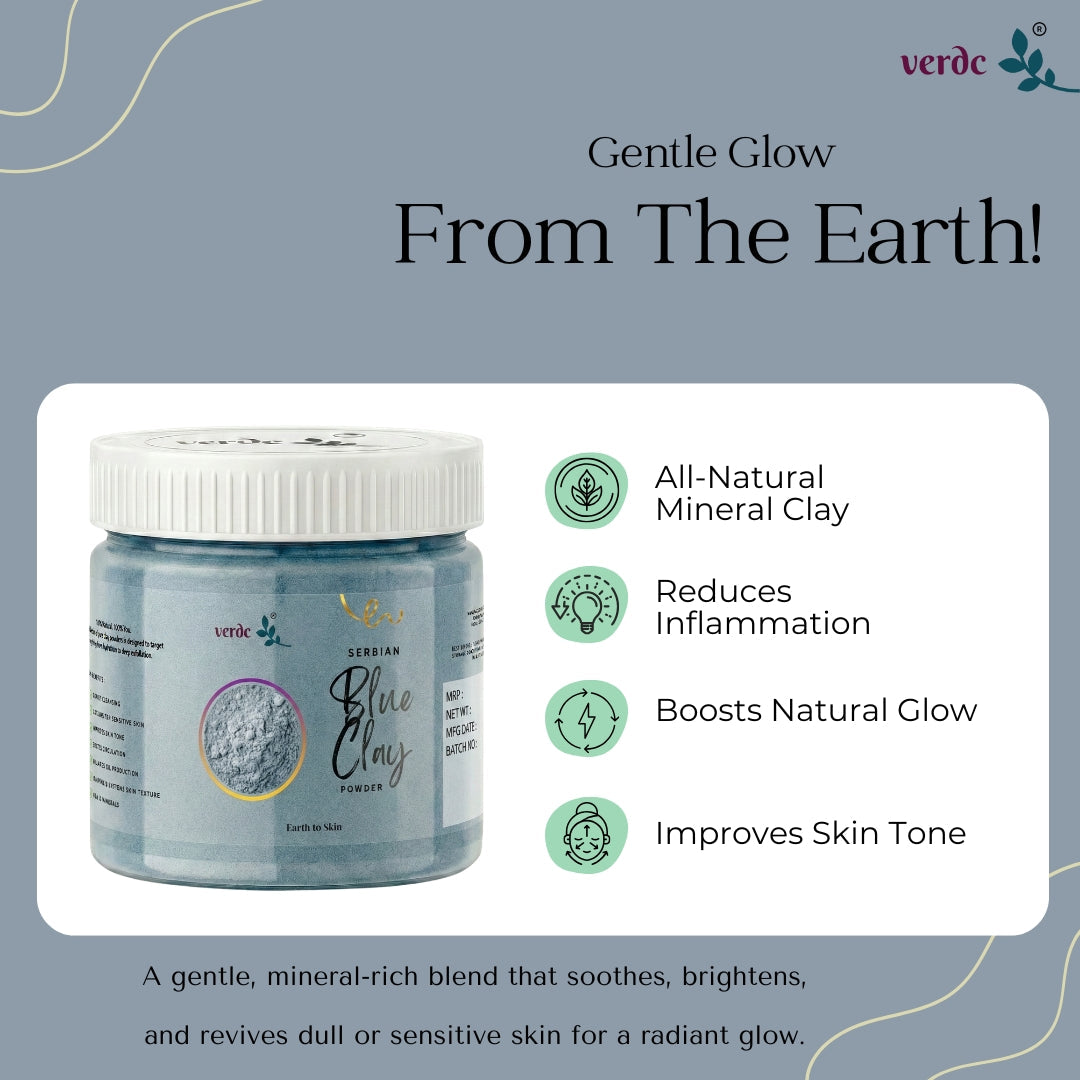 Natural Serbian Blue Clay Powder for Face, Body & Hair Care | Reduces Blemishes | Nourish & Soothes The Skin (125 GM) verdc