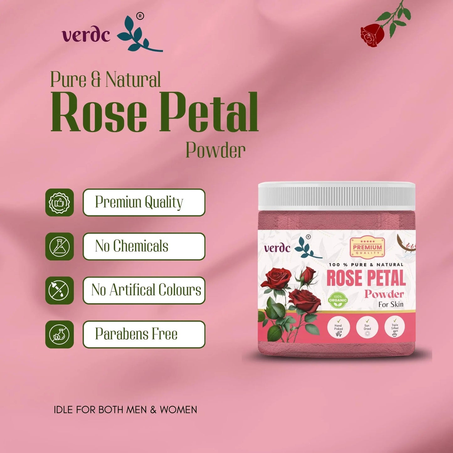 Pure & Natural Rose Petals Powder for Face/Hair/Lip -Glowing Skin