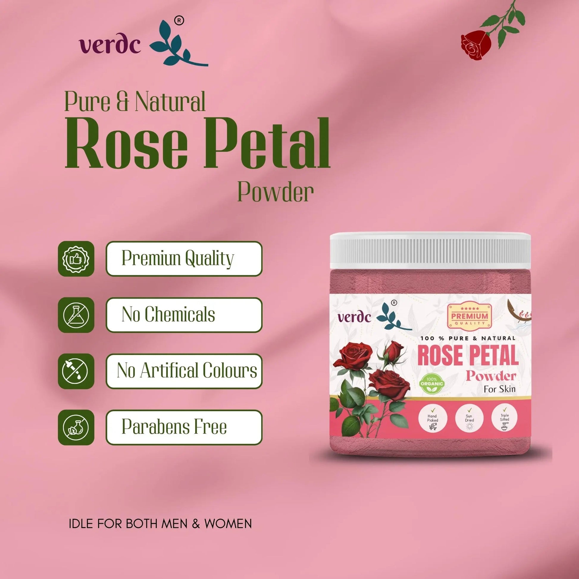 Pure & Natural Rose Petals Powder for Face/Hair/Lip -Glowing Skin