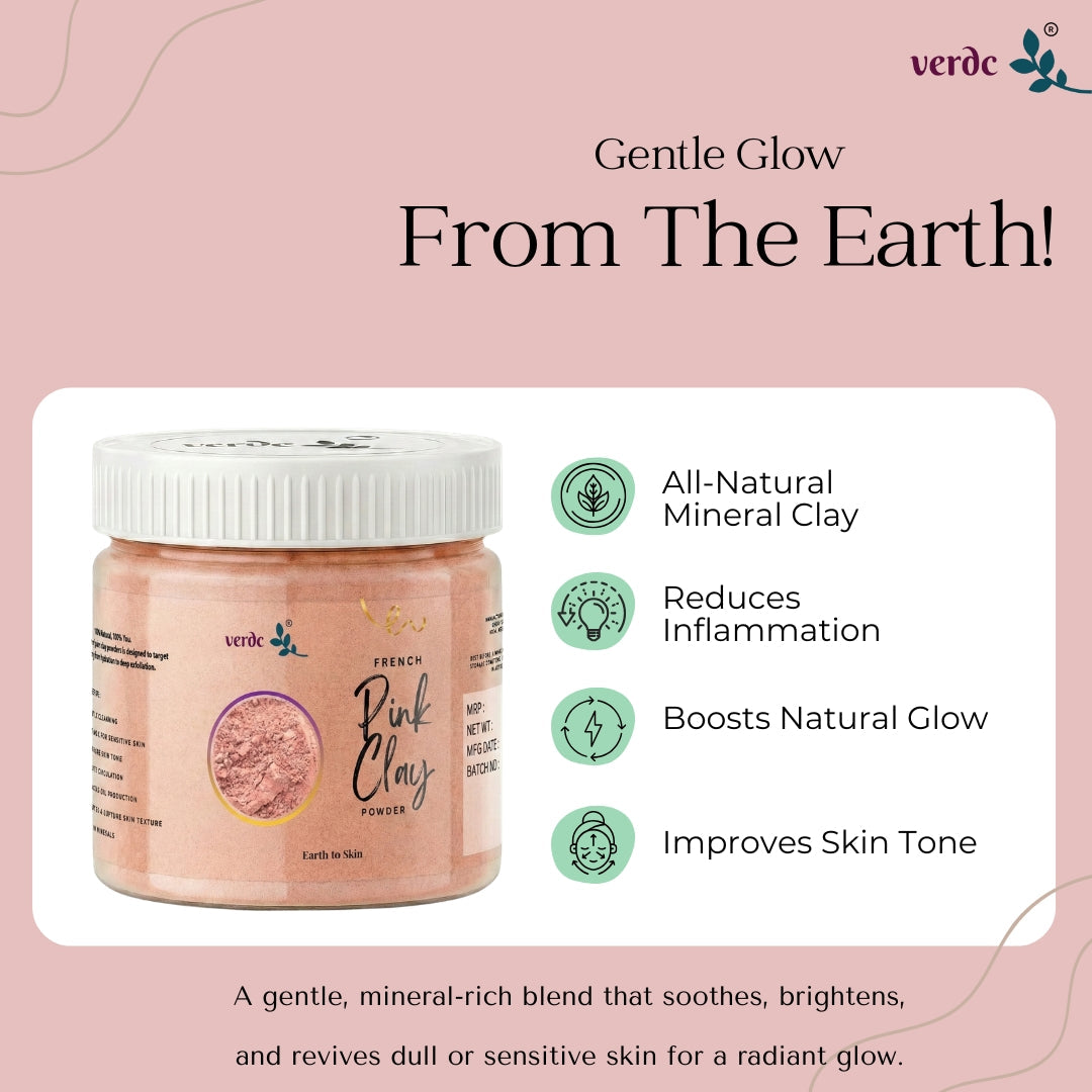 Natural French Pink Clay Powder | Cleanse & Detoxify the Skin | Enhances Natural Glow - 150 GM verdc