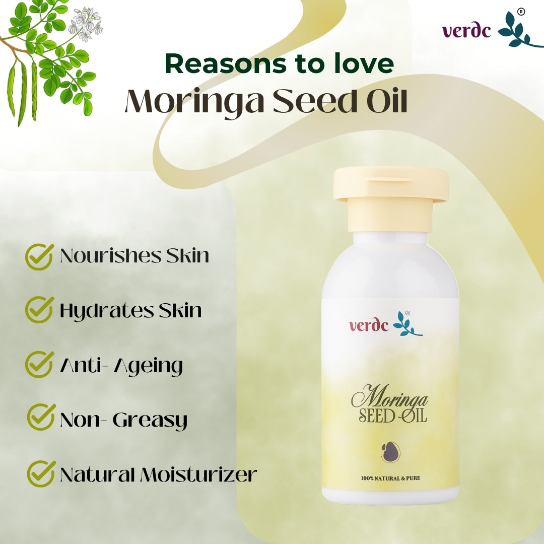 100% Pure Organic Moringa Seed Oil - Premium Moringa Oleifera Seeds Extract - Cold Pressed - Nourishes Skin & Hair, Natural Anti-ageing (100 ML) verdc