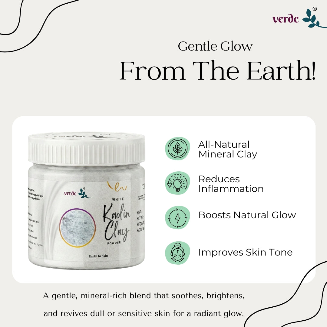 Kaolin Clay Powder For Face, Body & Hairs | China clay - For Acne, Blackheads & Glowing Skin, De Tan - Fack Pack For All Skin - 125 Gm - verdc