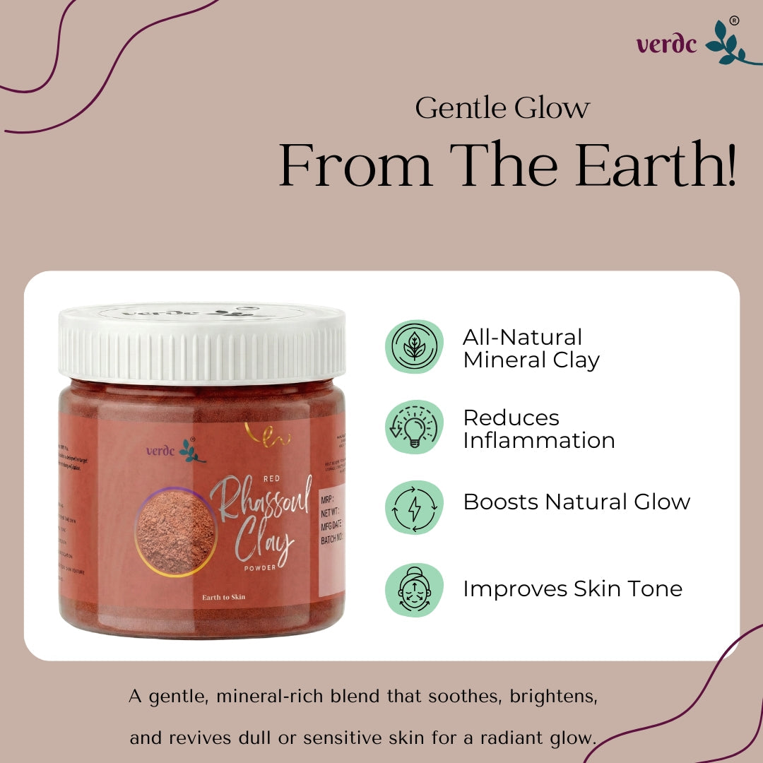 Natural Rhassoul Clay Powder for Deep Cleansing & Skin Texture- (200 GM) verdc