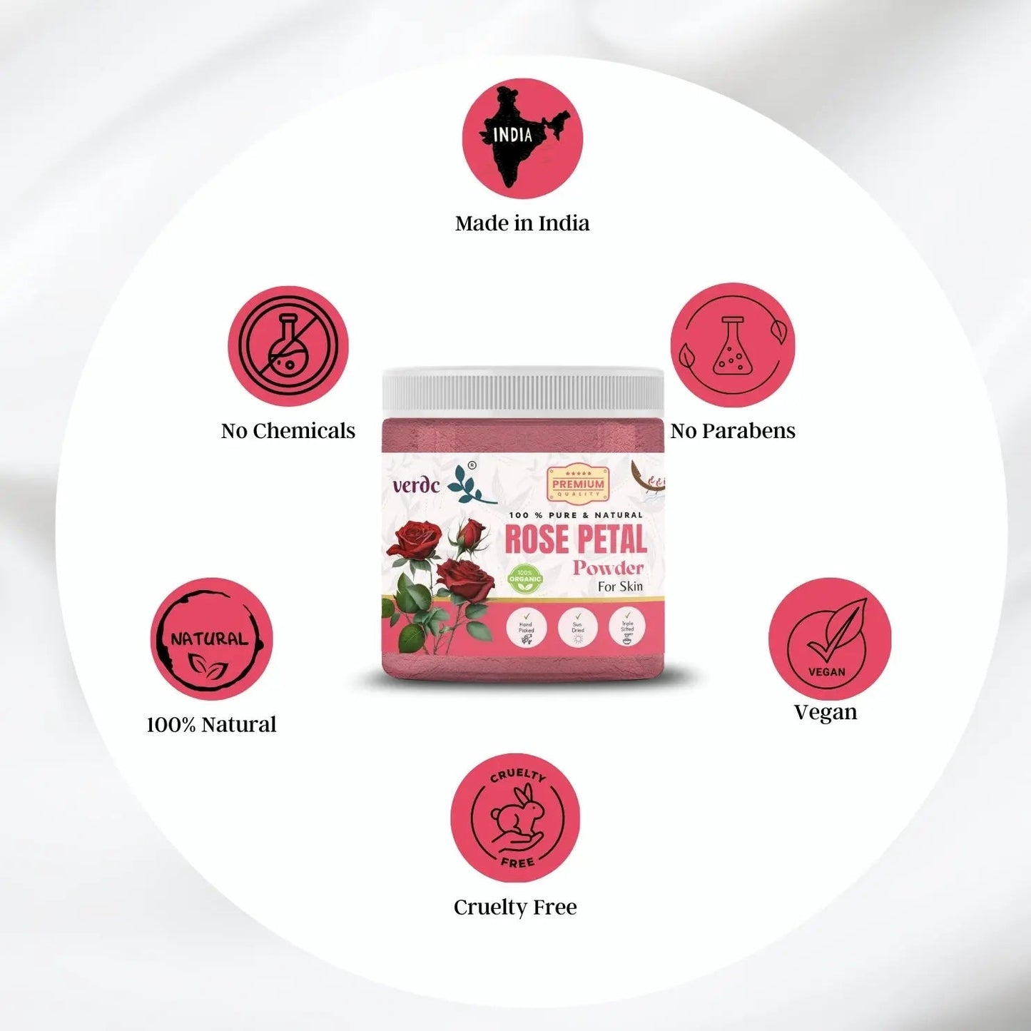 Pure & Natural Rose Petals Powder for Face/Hair/Lip -Glowing Skin
