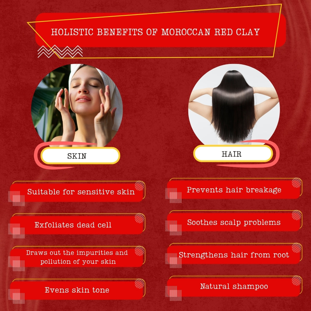 100% Pure Moroccan Red Clay Powder | 200GM | Raw Clay Facial Mask | Deeply Cleanses Pores & Purifies the Skin verdc
