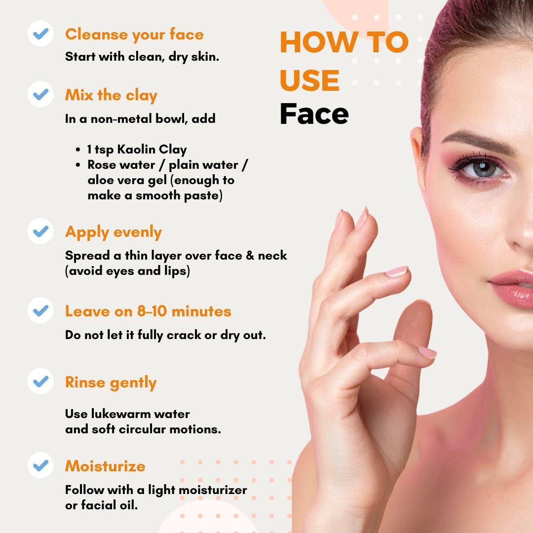 Kaolin Clay Powder For Face, Body & Hairs | China clay - For Acne, Blackheads & Glowing Skin, De Tan - Fack Pack For All Skin - 125 Gm - verdc