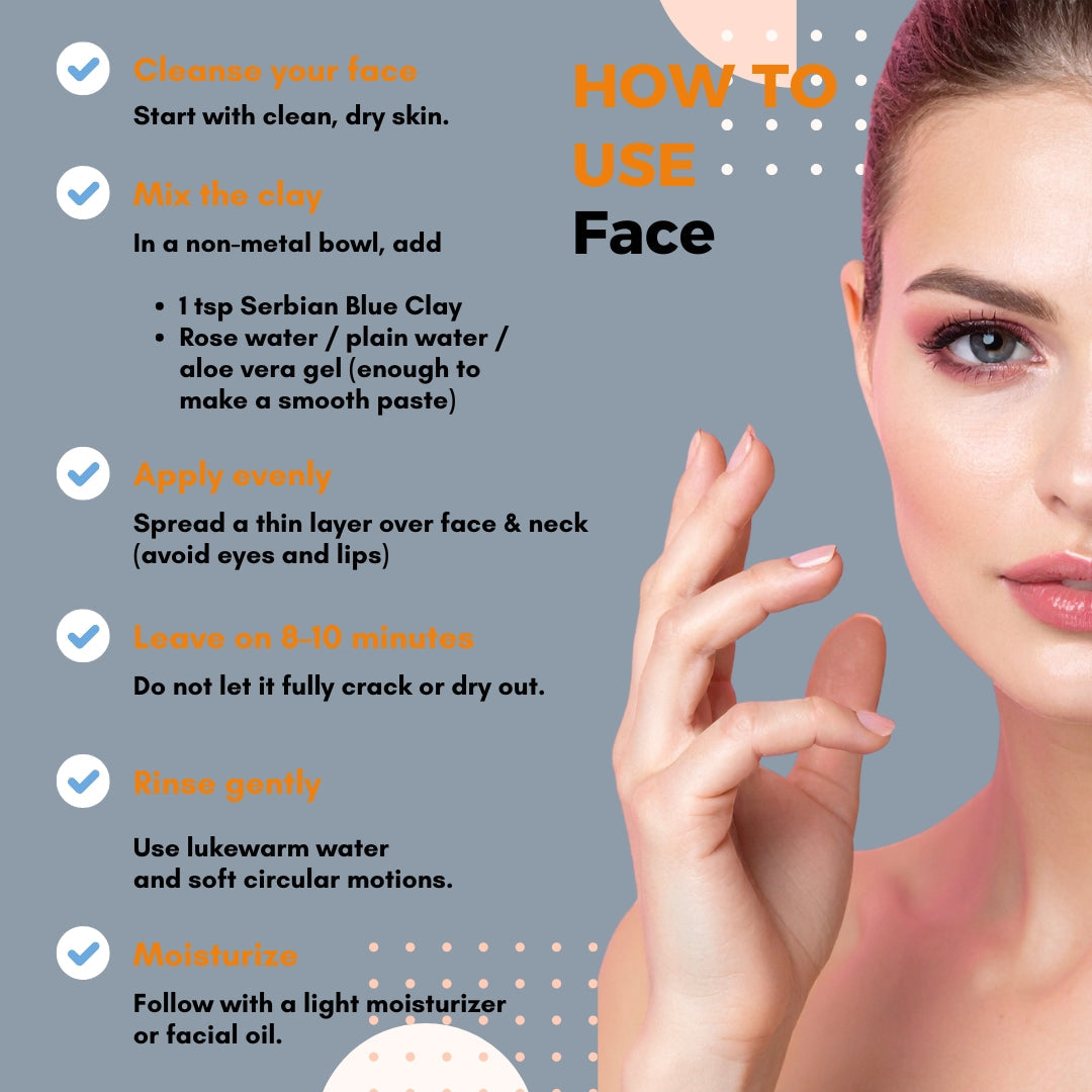 Natural Serbian Blue Clay Powder for Face, Body & Hair Care | Reduces Blemishes | Nourish & Soothes The Skin (125 GM) verdc
