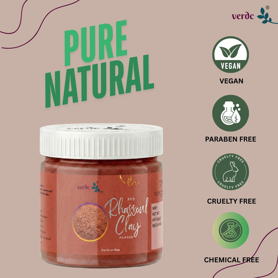 Natural Rhassoul Clay Powder for Deep Cleansing & Skin Texture- (200 GM) verdc