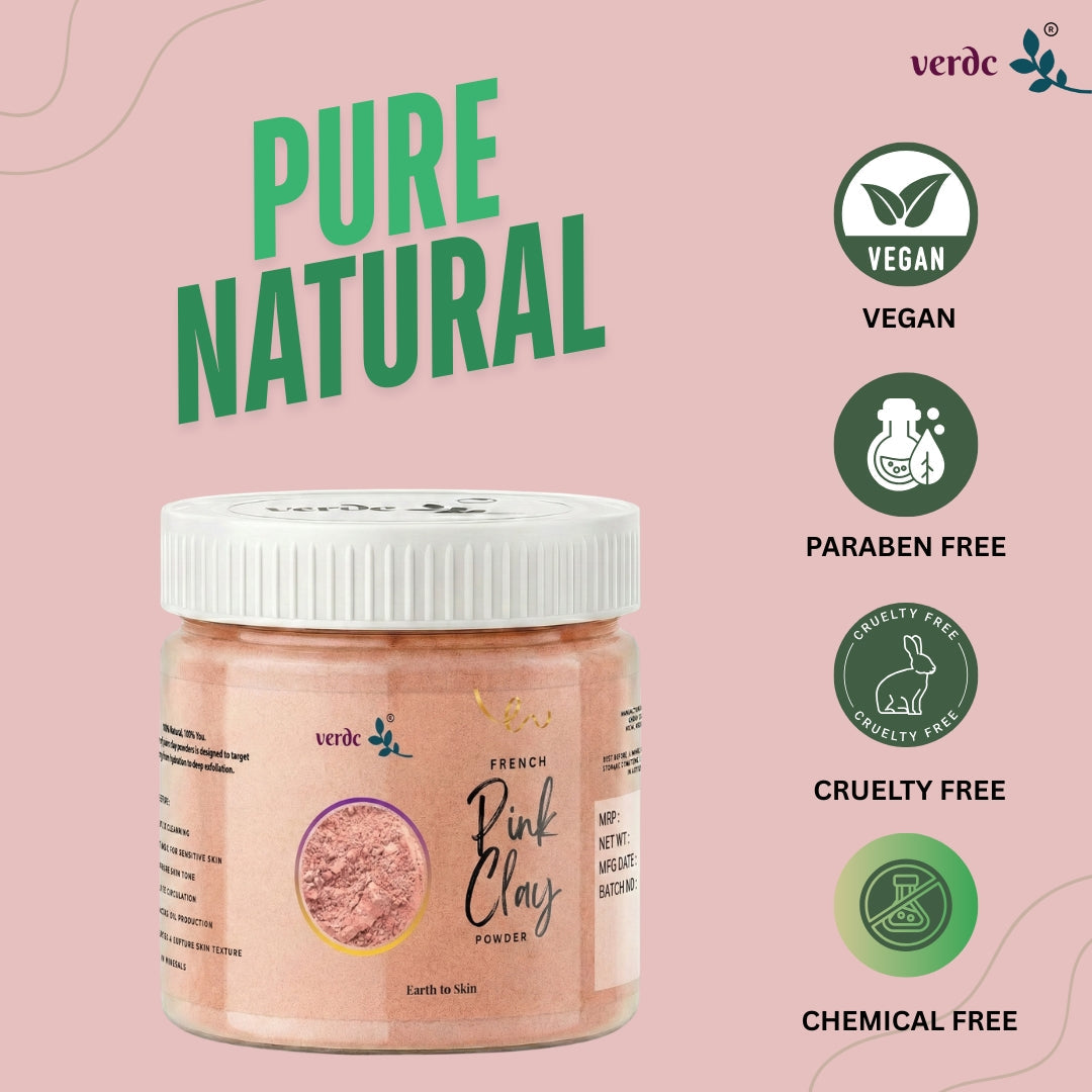 Natural French Pink Clay Powder | Cleanse & Detoxify the Skin | Enhances Natural Glow - 150 GM verdc