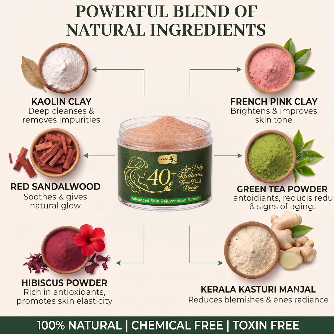 verdc 40+ Age Defy Face Pack | Natural Anti-Ageing Face Pack for Women | With Red Sandalwood, Kasturi Manjal & French Pink Clay | 100g
