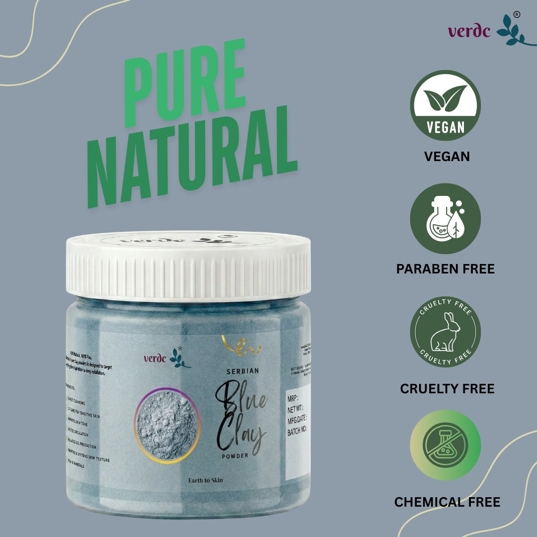Natural Serbian Blue Clay Powder for Face, Body & Hair Care | Reduces Blemishes | Nourish & Soothes The Skin (125 GM) verdc