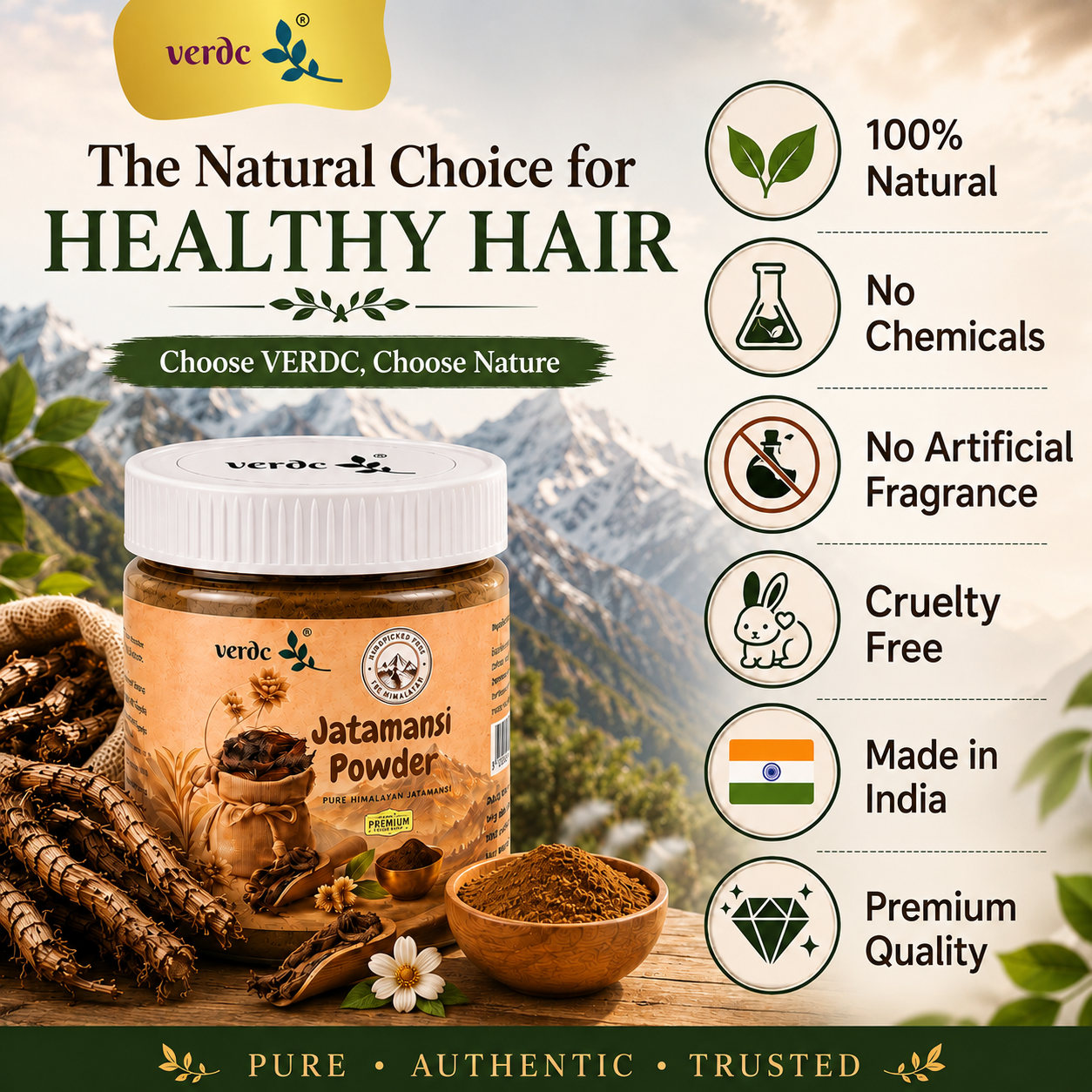 verdc Jatamansi Powder | Natural Hair Care Powder | Supports Healthy Hair & Scalp | 100g