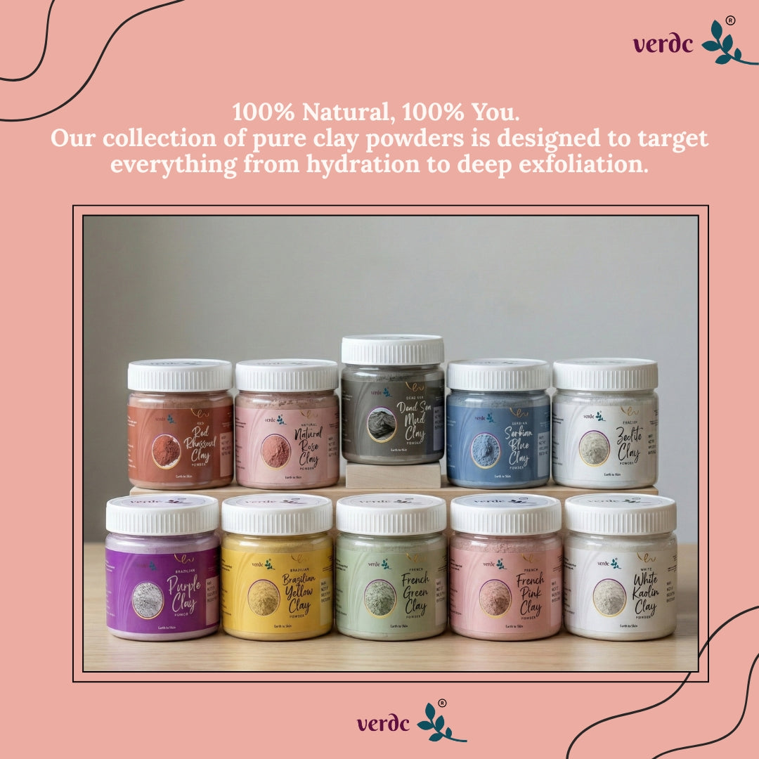 verdc - Natural Rose Clay Powder for Face, Body & Hair | Hydrating and Rejuvenating | Glowing Skin | (125 GM) verdc