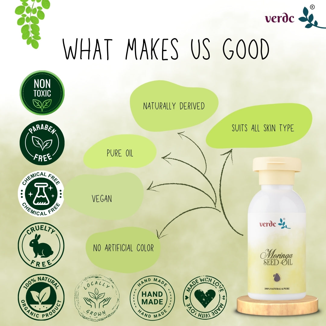 100% Pure Organic Moringa Seed Oil - Premium Moringa Oleifera Seeds Extract - Cold Pressed - Nourishes Skin & Hair, Natural Anti-ageing (100 ML) verdc