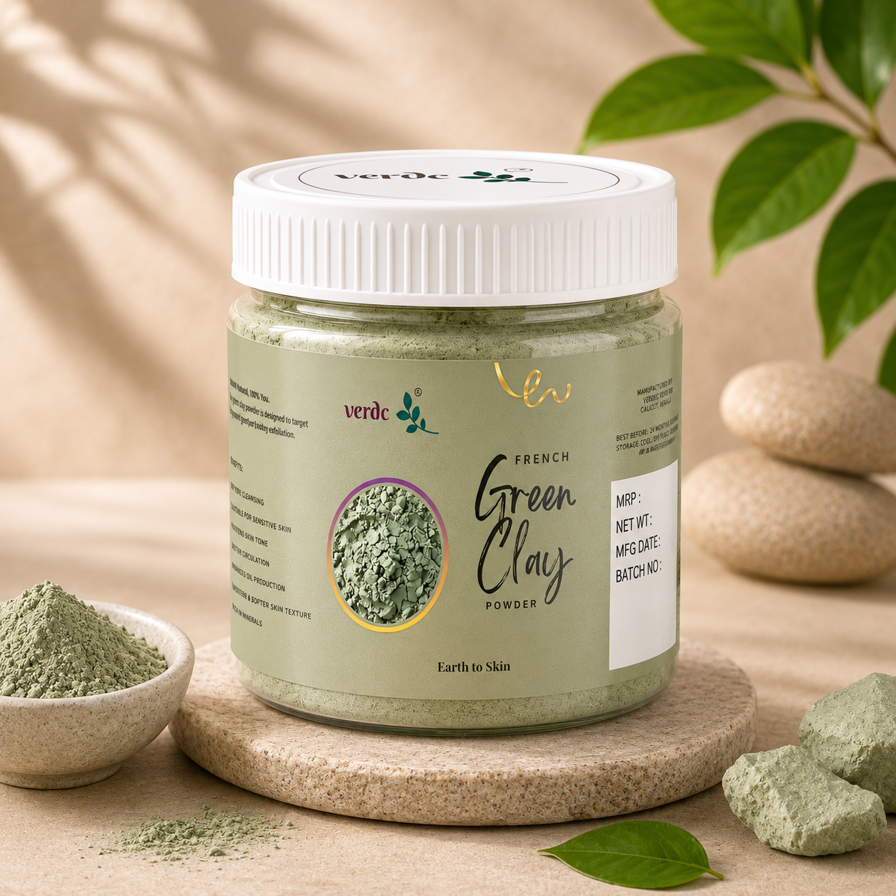 French Green Clay Powder | Acne & Blemish Support| Face Pack, Scrubs, & Cleansers (125 GM)