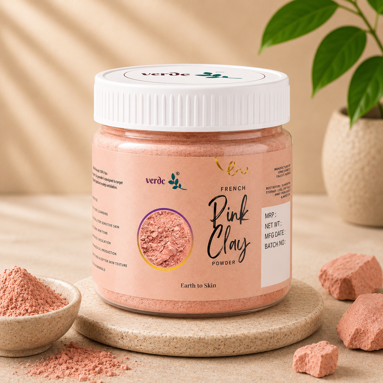 Natural French Pink Clay Powder | Cleanse & Detoxify the Skin | Enhances Natural Glow - 150 GM