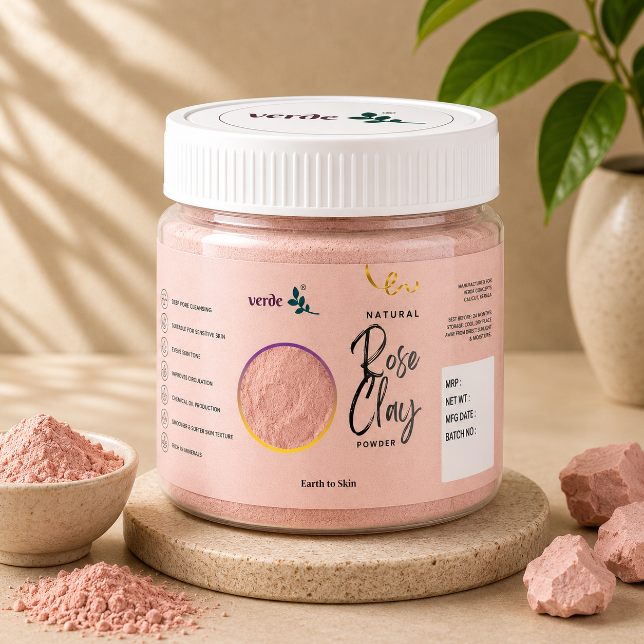 Natural Rose Clay Powder for Face, Body & Hair | Hydrating and Rejuvenating  | (125 GM)