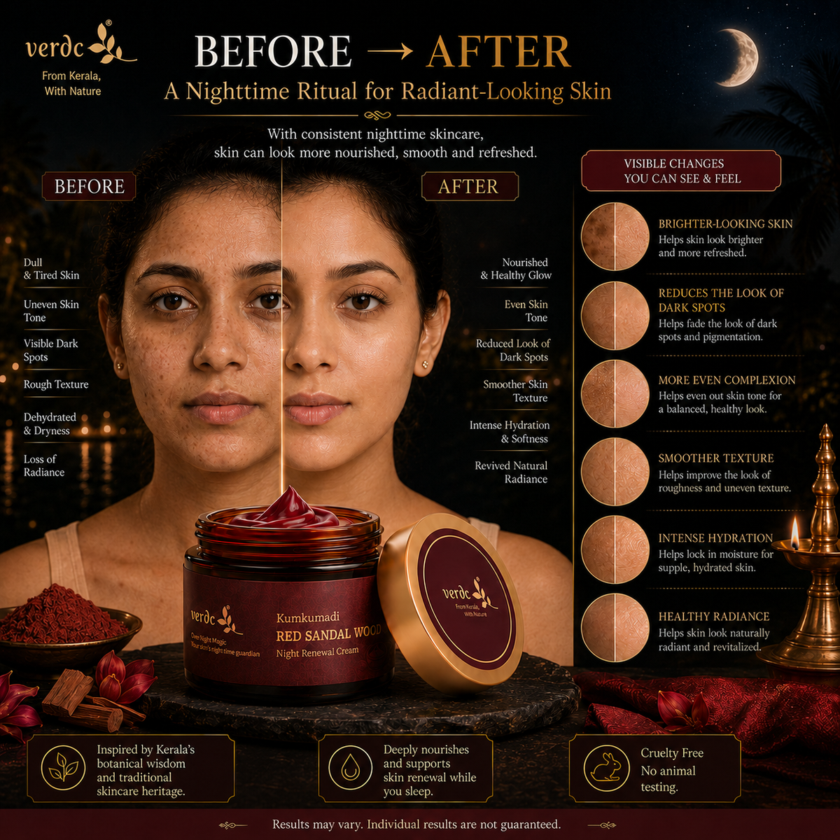 VERDC Kumkumadi Red Sandalwood Night Renewal Cream inspired by Kerala