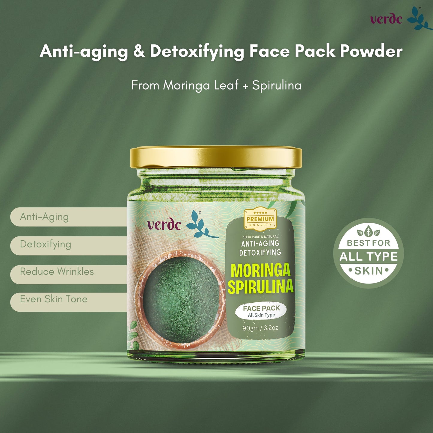 Moringa Spirulina Face Pack Powder For Anti-aging & Detoxifying For Men & Women -100 Gm My Store