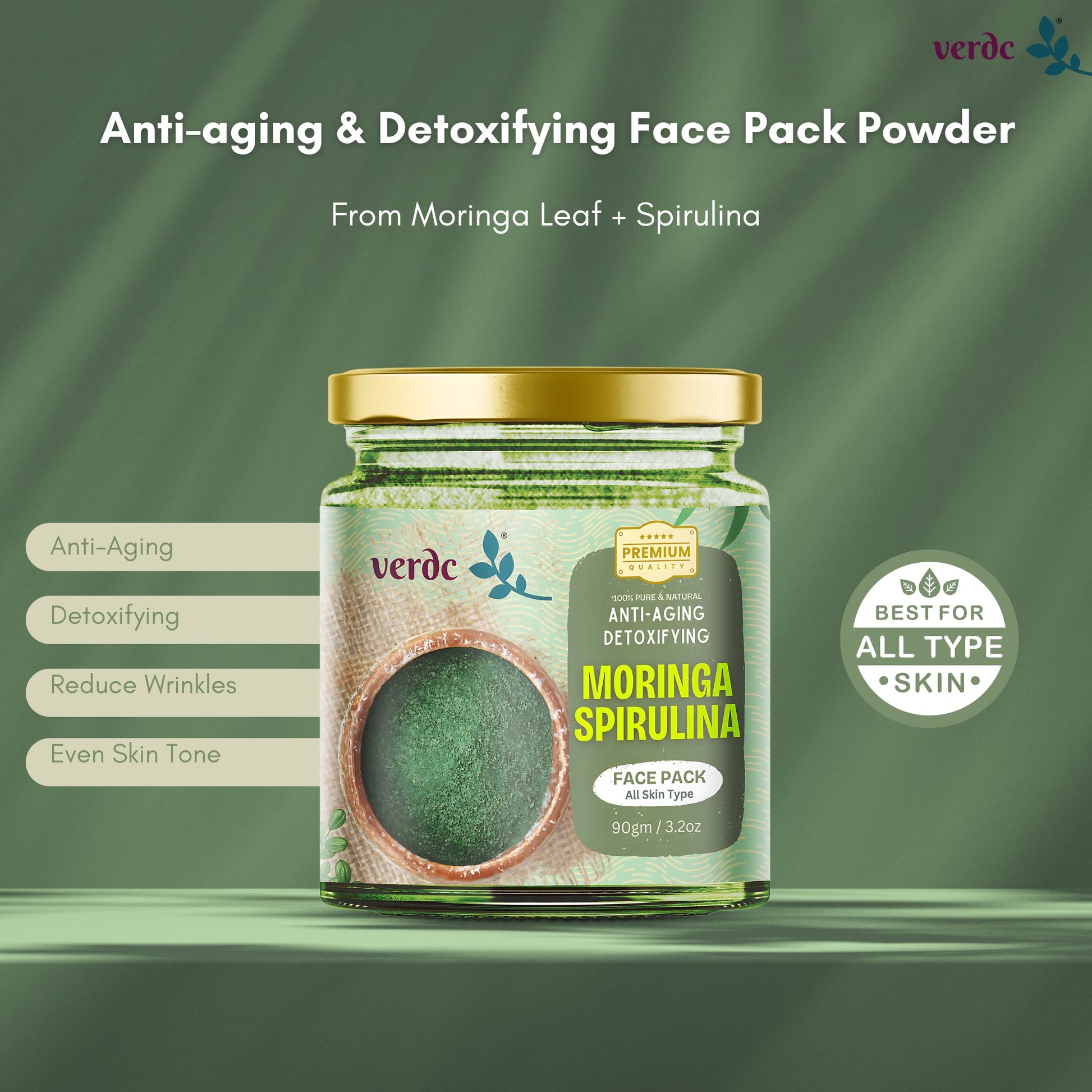 Moringa Spirulina Face Pack Powder For Anti-aging & Detoxifying For Men & Women -100 Gm My Store