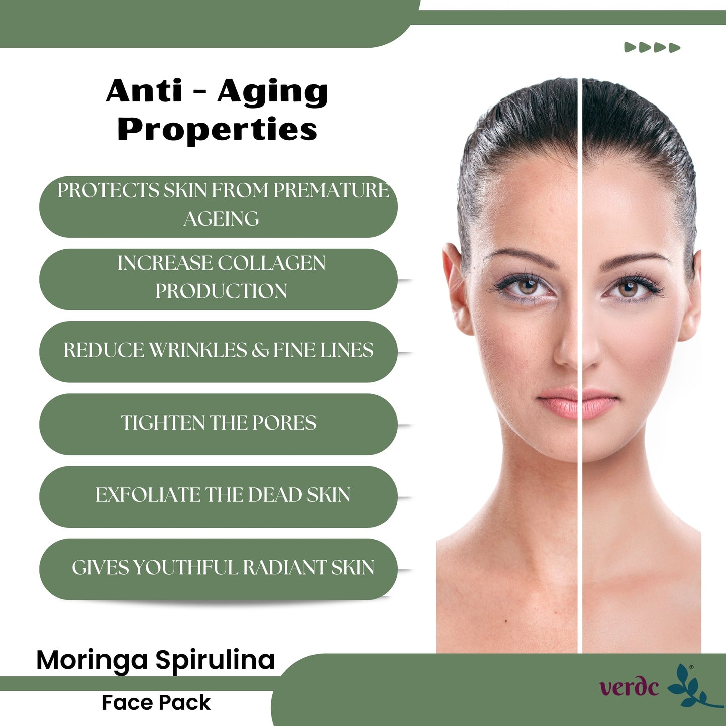 Moringa Spirulina Face Pack Powder For Anti-aging & Detoxifying For Men & Women -100 Gm My Store