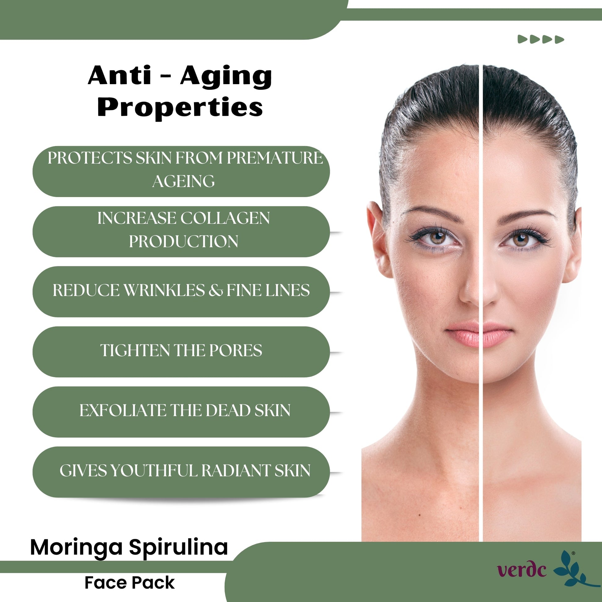 Moringa Spirulina Face Pack Powder For Anti-aging & Detoxifying For Men & Women -100 Gm My Store