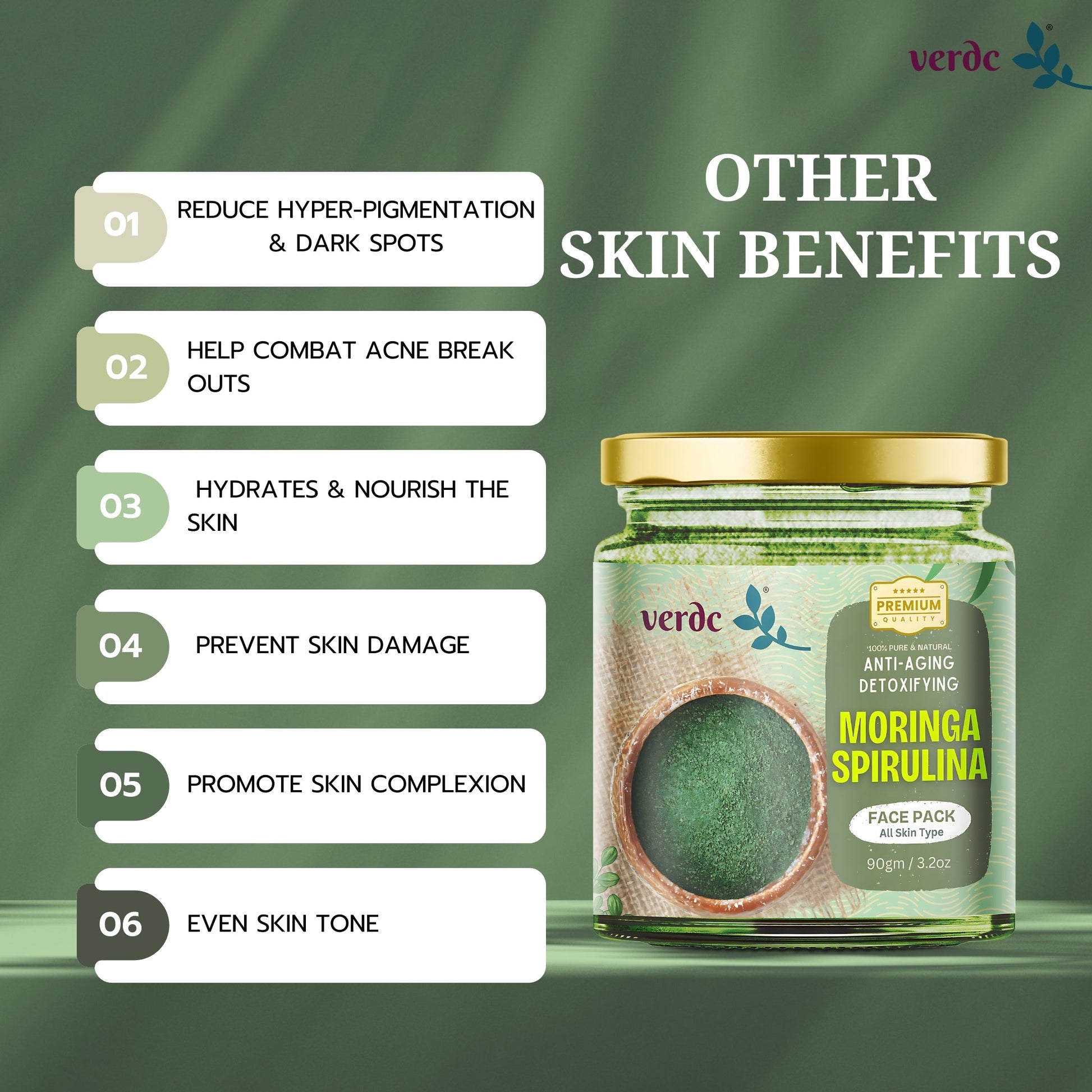 Moringa Spirulina Face Pack Powder For Anti-aging & Detoxifying For Men & Women -100 Gm My Store
